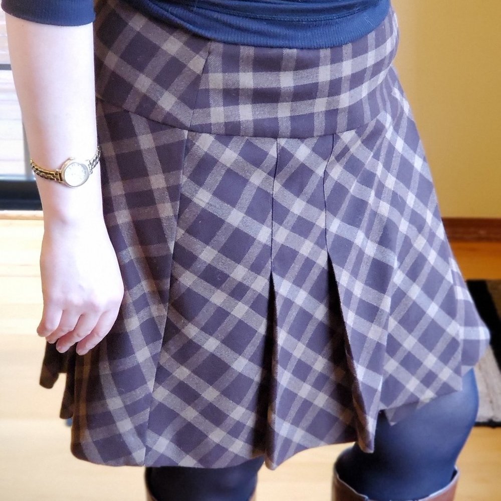 Brown Plaid Pleated Skirt